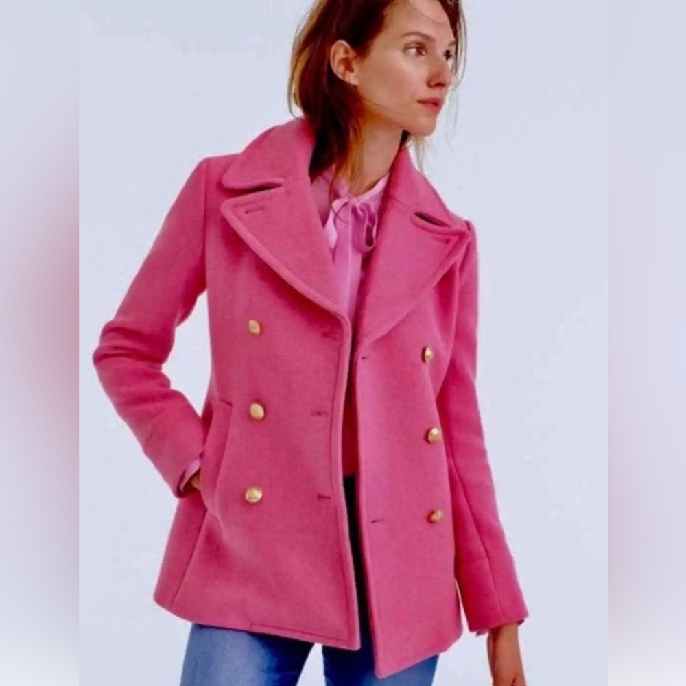 J. Crew Fuchsia Coat with Gold Accents